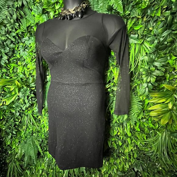 DEAR MOON Women Dress Size 7 Black Formal Mini‎ illusion Neckline Party  0448 - Picture 1 of 13